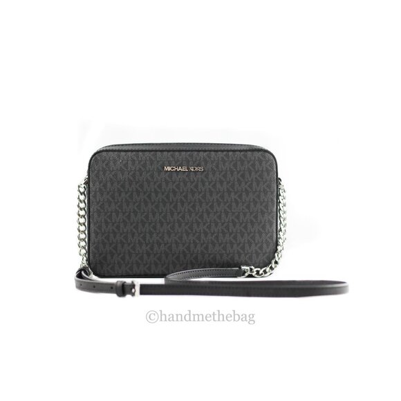 NEW Michael Kors Jet Set East West Crossbody Black Signature Logo Leather Bag L - Picture 8 of 11